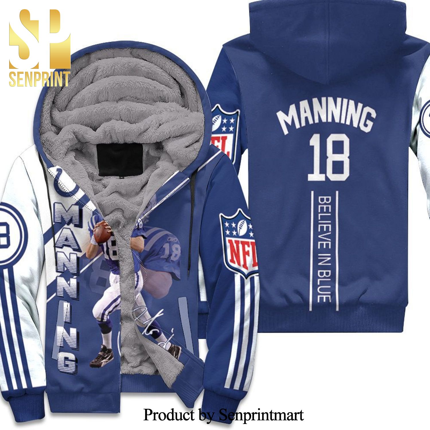 Colts Peyton Manning All Over Print Unisex Fleece Hoodie