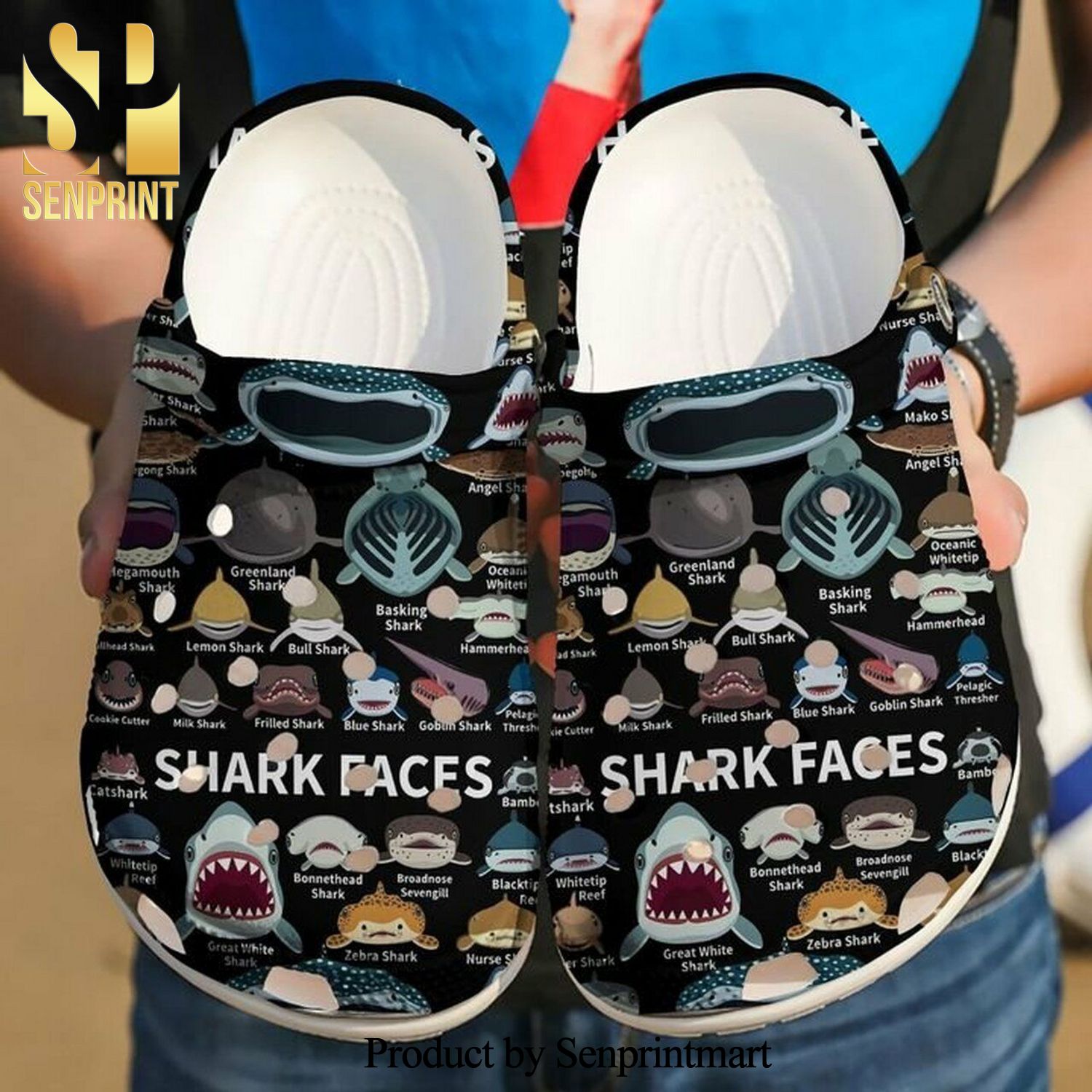 Shark Faces Icon Ocean Gift For Lover Full Printed Crocs Sandals
