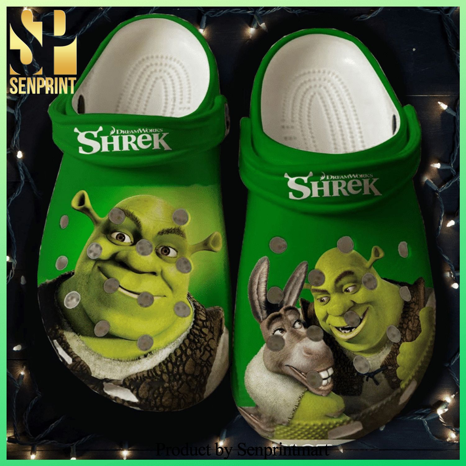 Sherk Crocs Green For Men And Women Full Printing Crocs Shoes