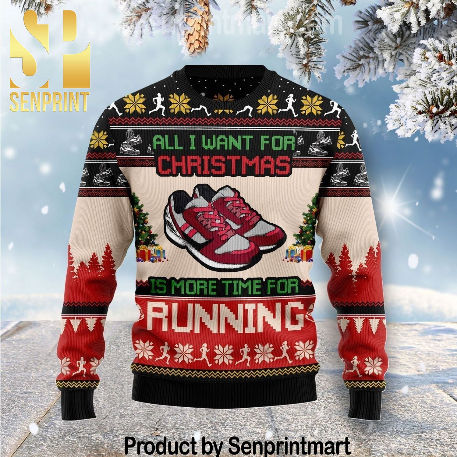 All I Want For Christmas Is More Time For Running Pattern Knit Christmas Sweater