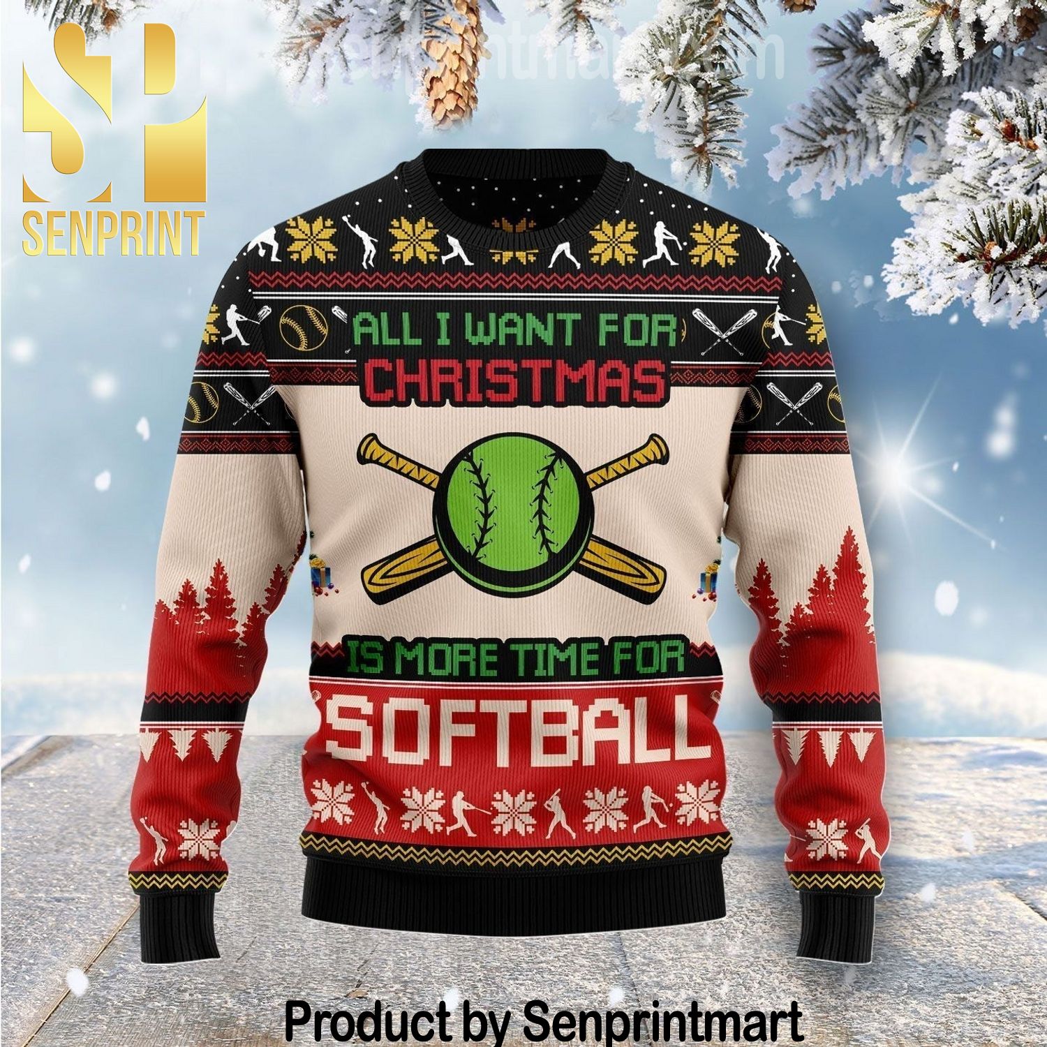 All I Want For Christmas Is More Time For Softball Xmas Gifts Wool Knitted Sweater