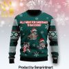 All I Want For Christmas Is More Time For Biking All Over Print Wool Blend Sweater