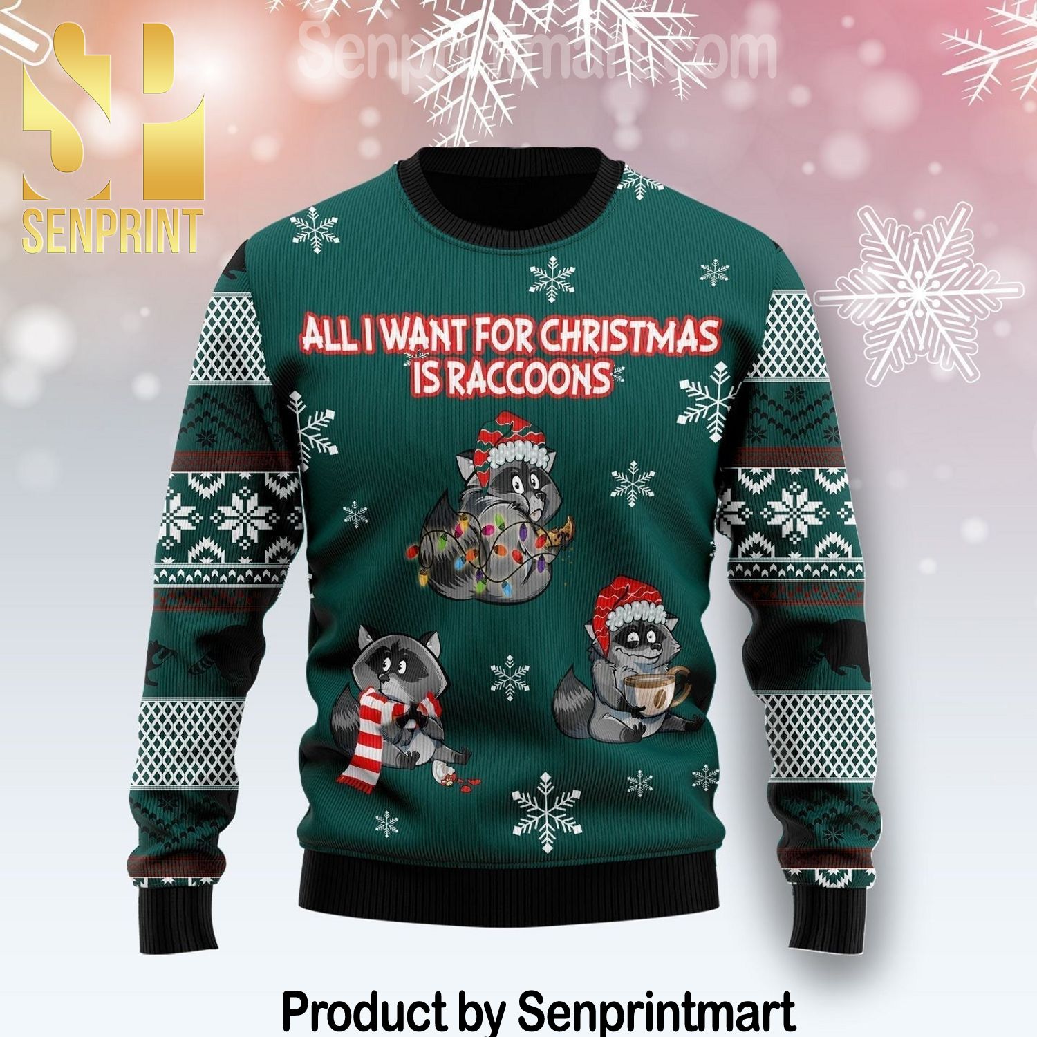 All I Want For Christmas Is Raccoons 3D Holiday Knit Sweater