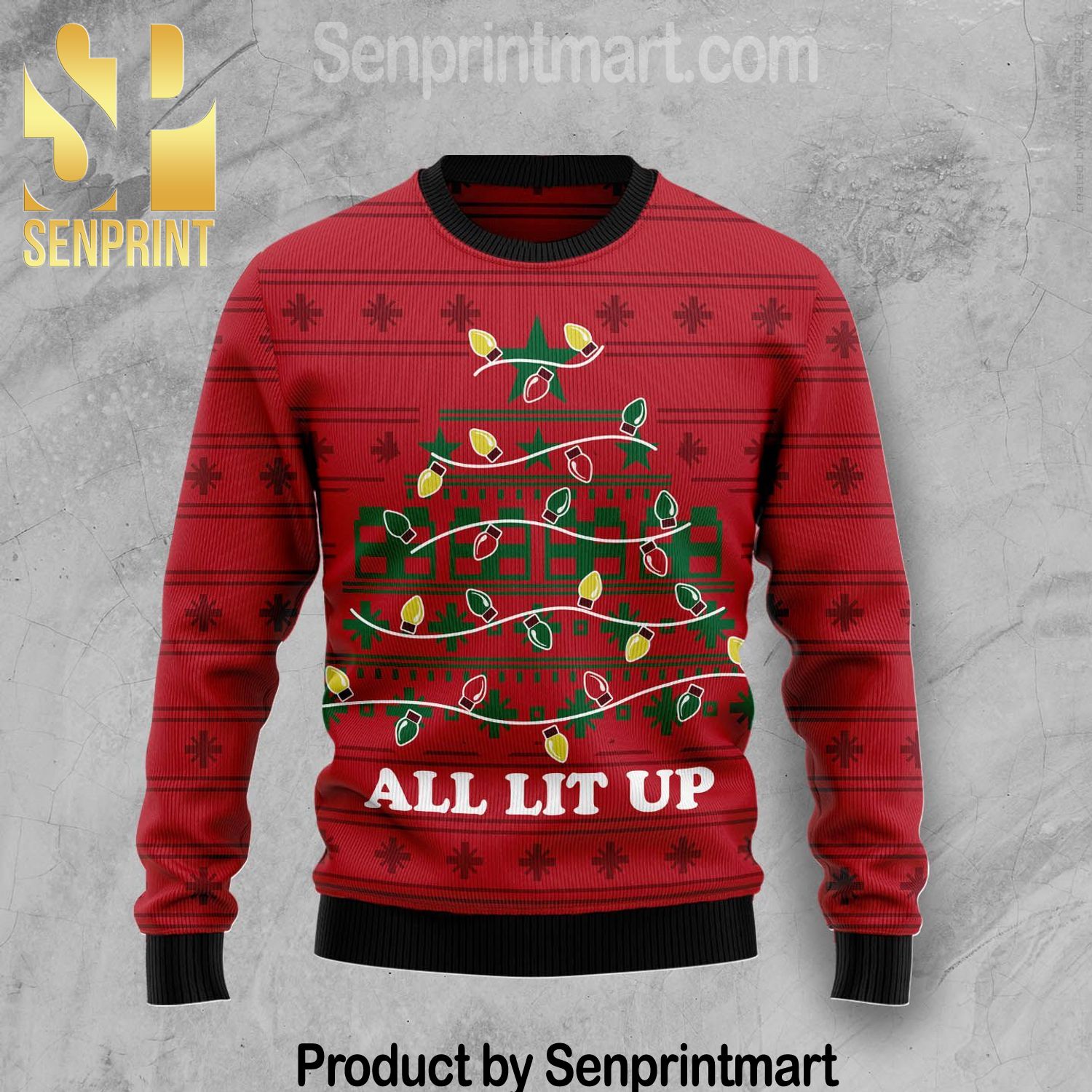 All Lit Up Noel Tree Full Printing Ugly Xmas Sweater