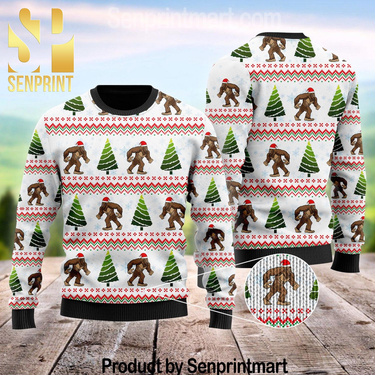 Amazing Bigfoot All Over Print Wool Blend Sweater