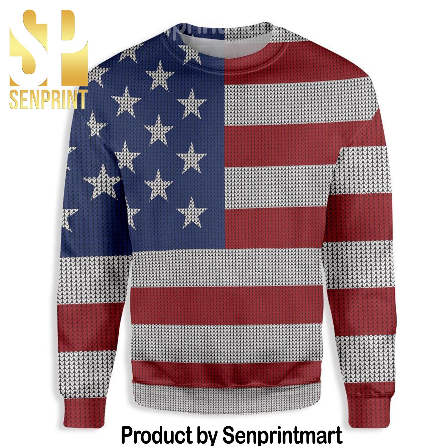 American Flag All Over Printed Christmas Knitted Wool Sweater