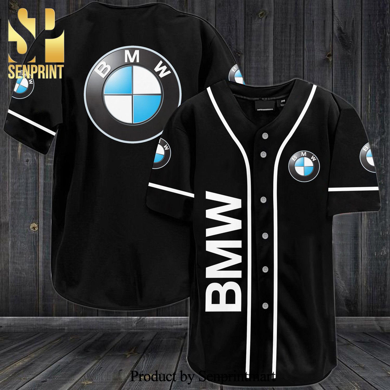 BMW Logo All Over Print Baseball Jersey – Black