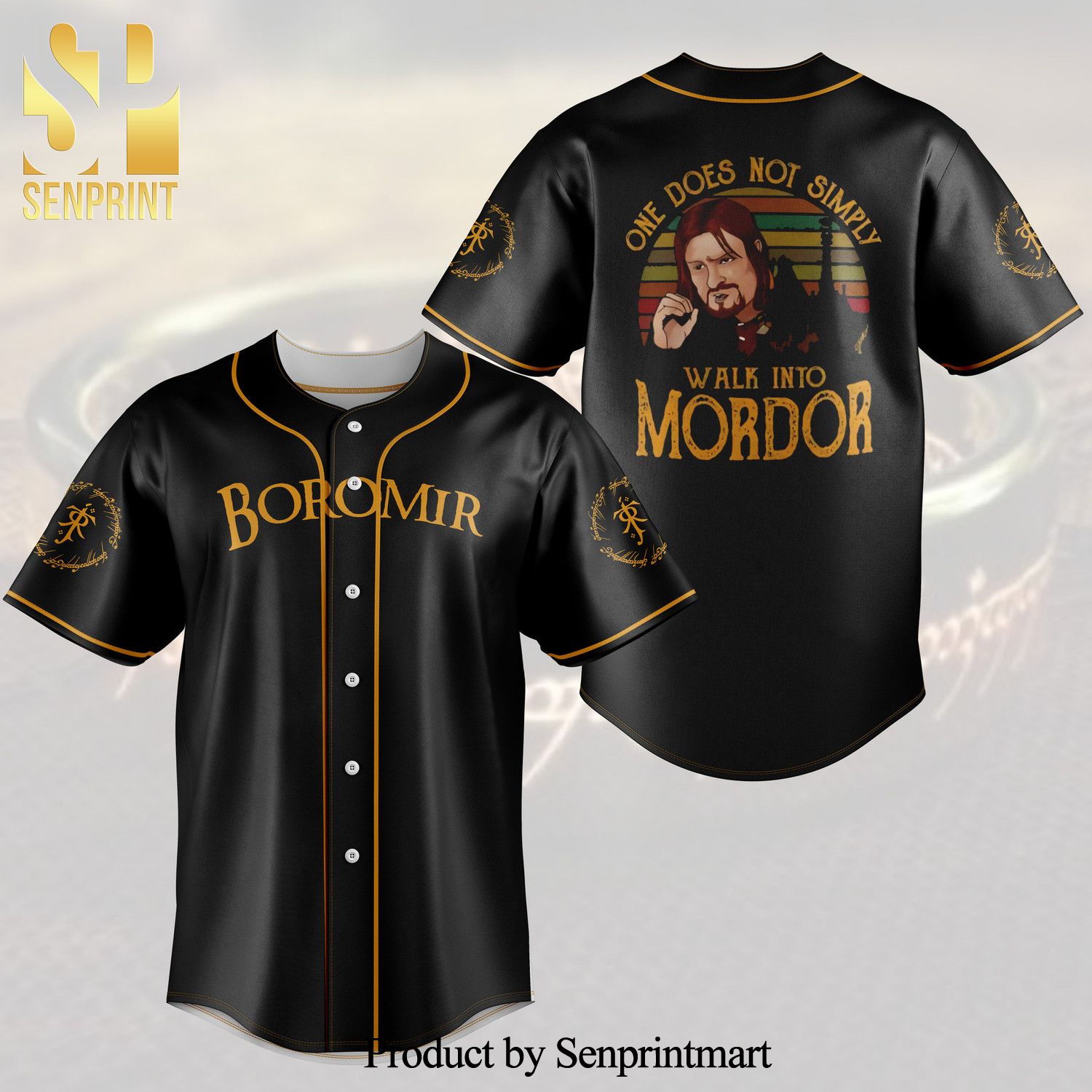 Boromir One Does Not Simply Walk Into Mordor Meme All Over Print Unisex Baseball Jersey – Black