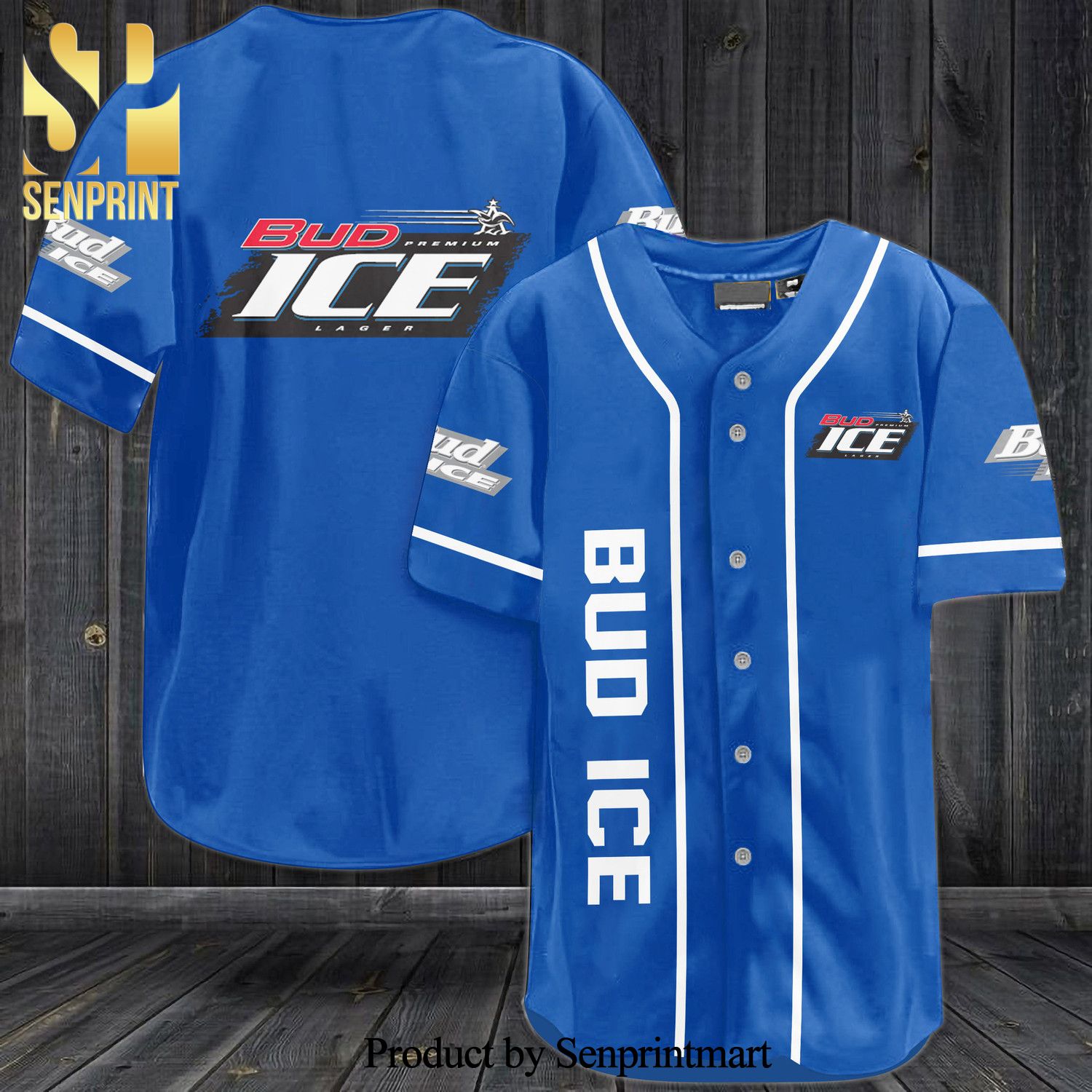 Bud Ice All Over Print Baseball Jersey – Blue