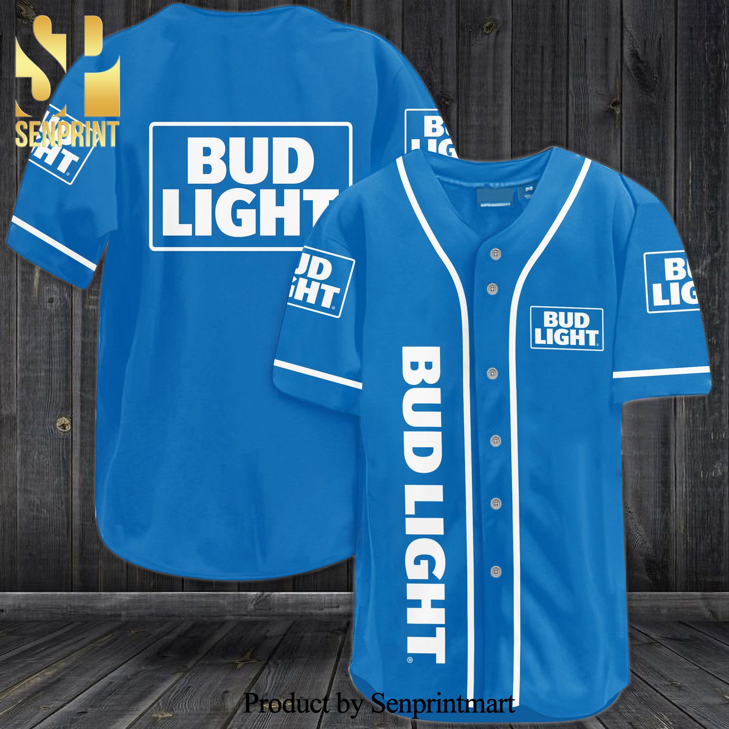 Bud Light Beer All Over Print Baseball Jersey – Blue
