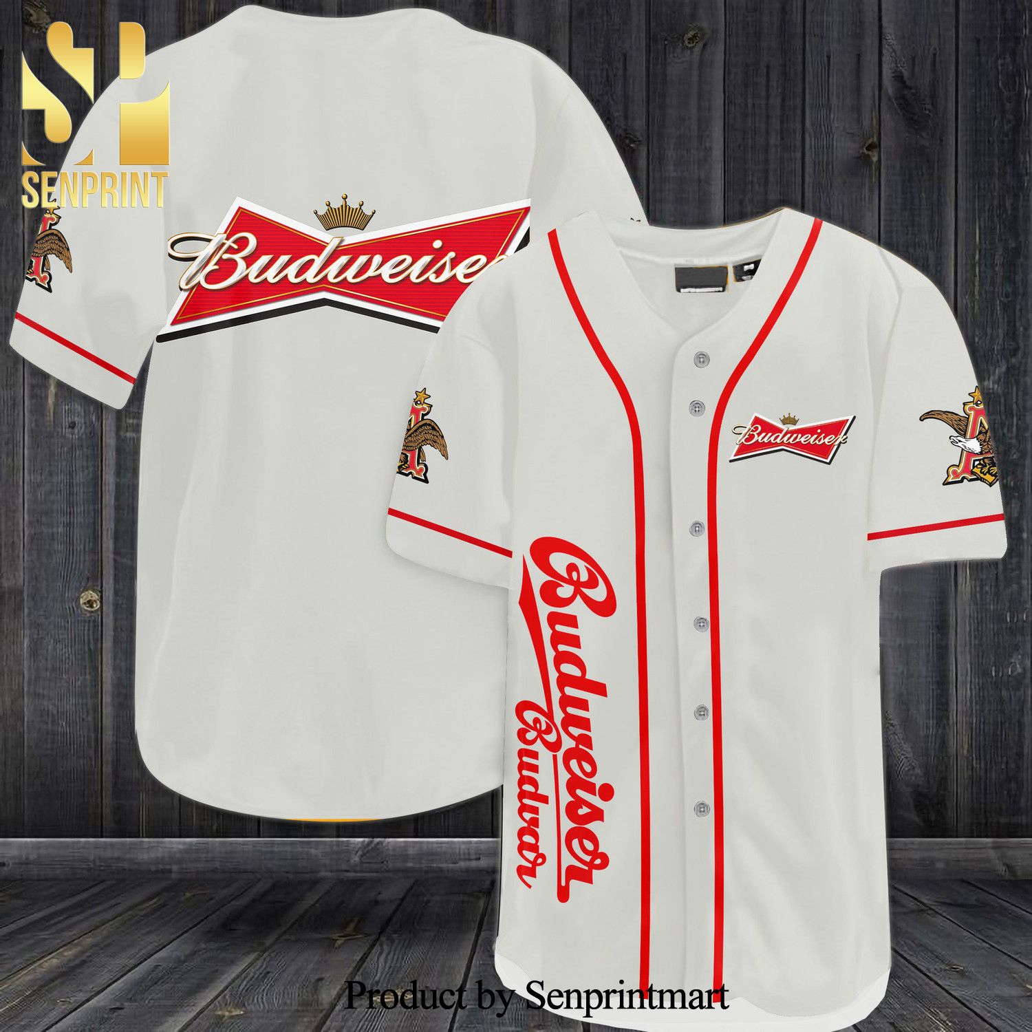 Budweiser Budvar All Over Print Baseball Jersey – White
