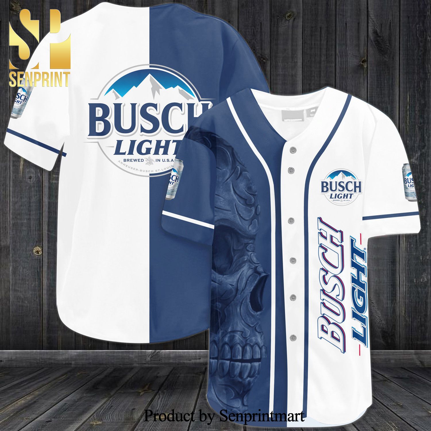Busch Light Skull All Over Print Baseball Jersey