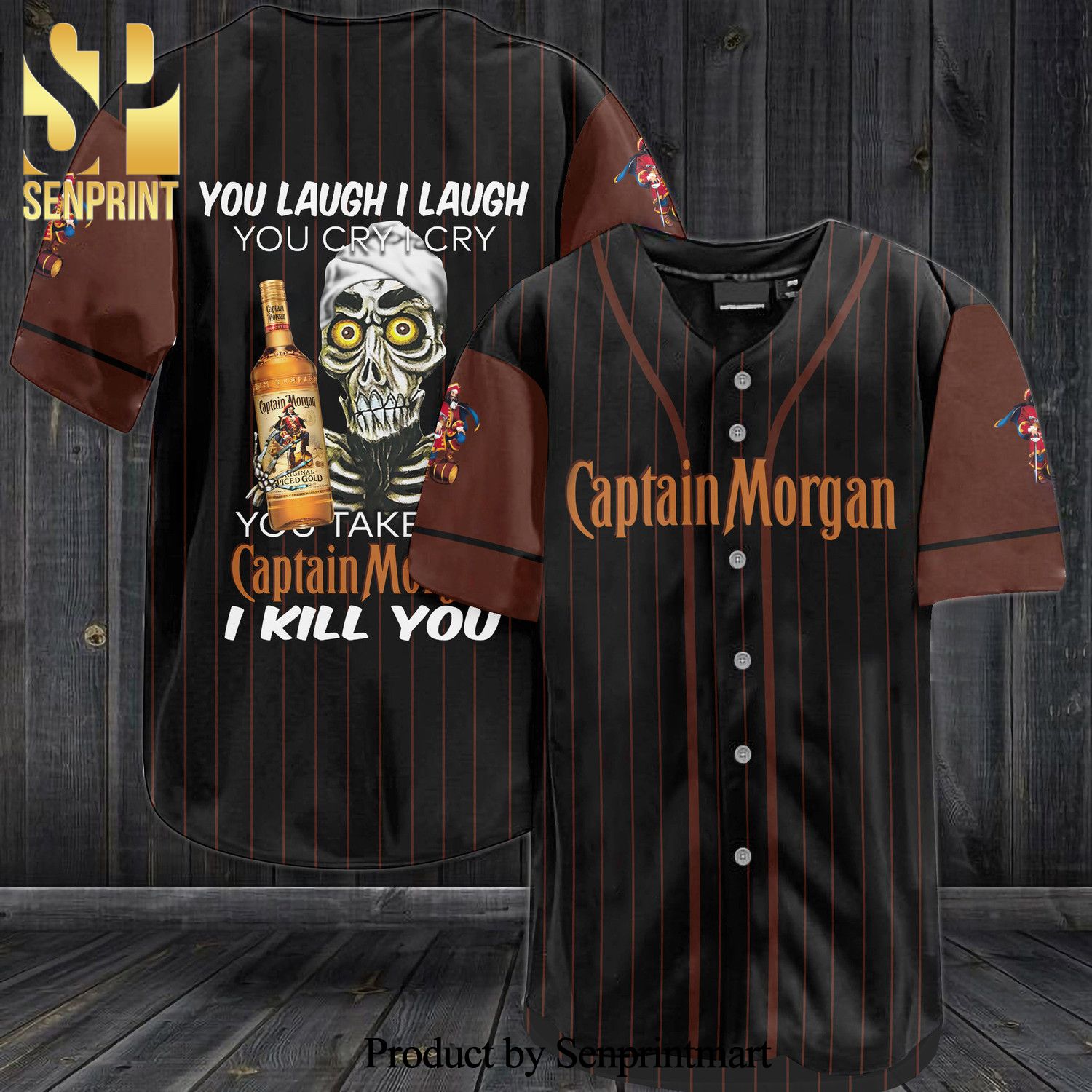 Captain Morgan You Laugh I Laugh You Cry I Cry All Over Print Baseball Jersey – Black