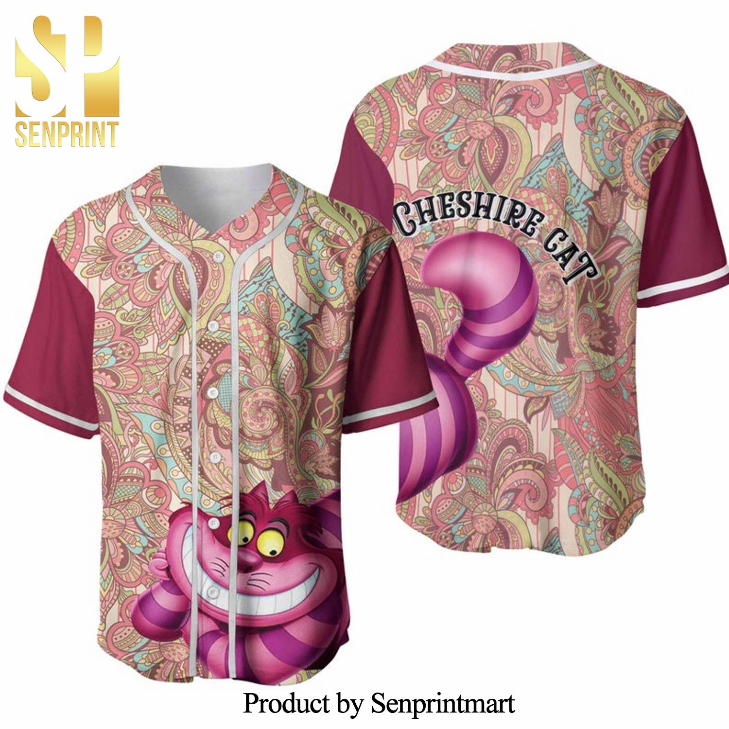 Cheshire Cat Disney Flowery Pattern All Over Print Baseball Jersey