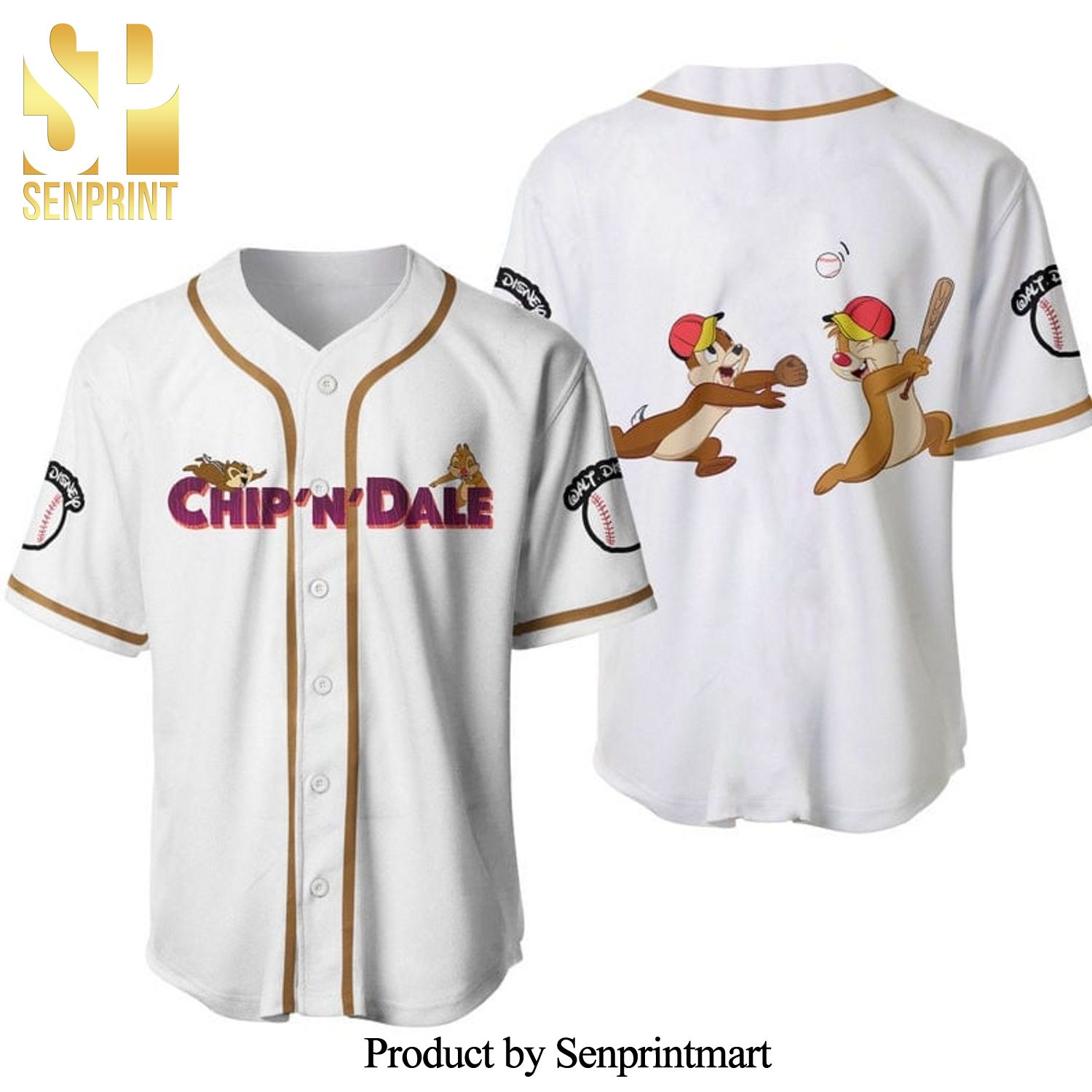 Chip & Dale Chipmunks Disney Cartoon Graphics All Over Print Unisex Baseball Jersey – White