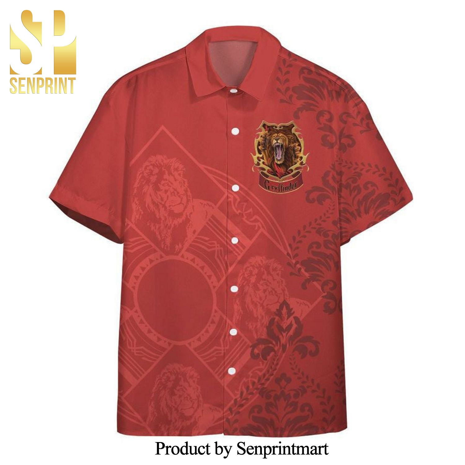 Harry Potter Gryffindor Crest Paisley Pattern Full Printing Hawaiian Shirt – Red