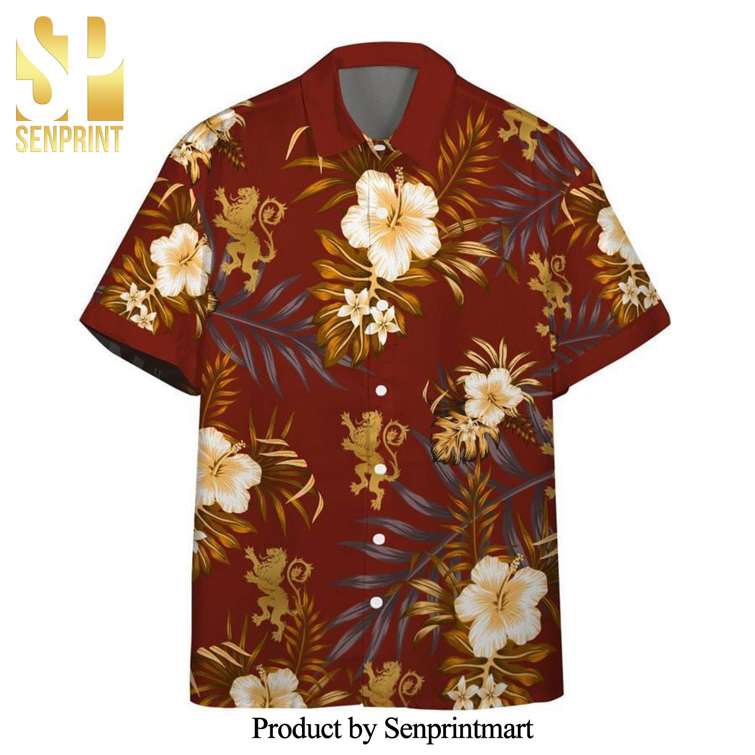 Harry Potter Gryffindor Hibiscus Full Printing Hawaiian Shirt – Red