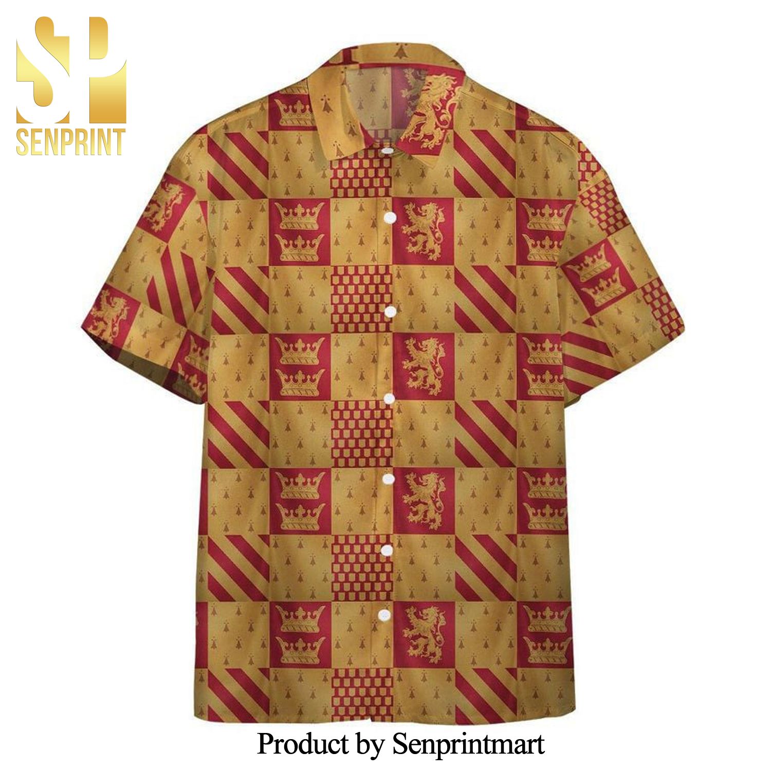 Harry Potter Gryffindor House Checkered Pattern Full Printing Hawaiian Shirt – Red Gold