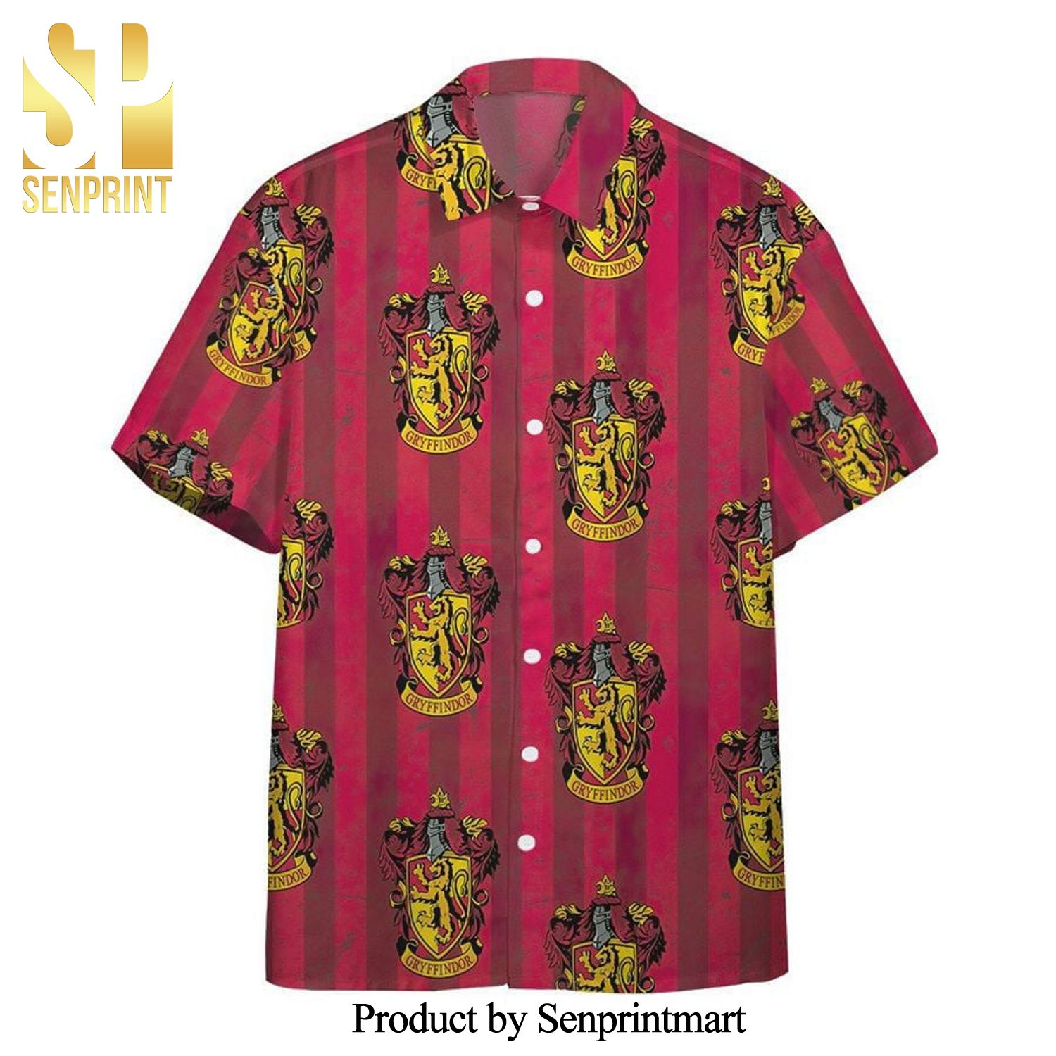 Harry Potter Hogwarts Gryffindor House Pride Crests Stripes Full Printing Hawaiian Shirt – Red