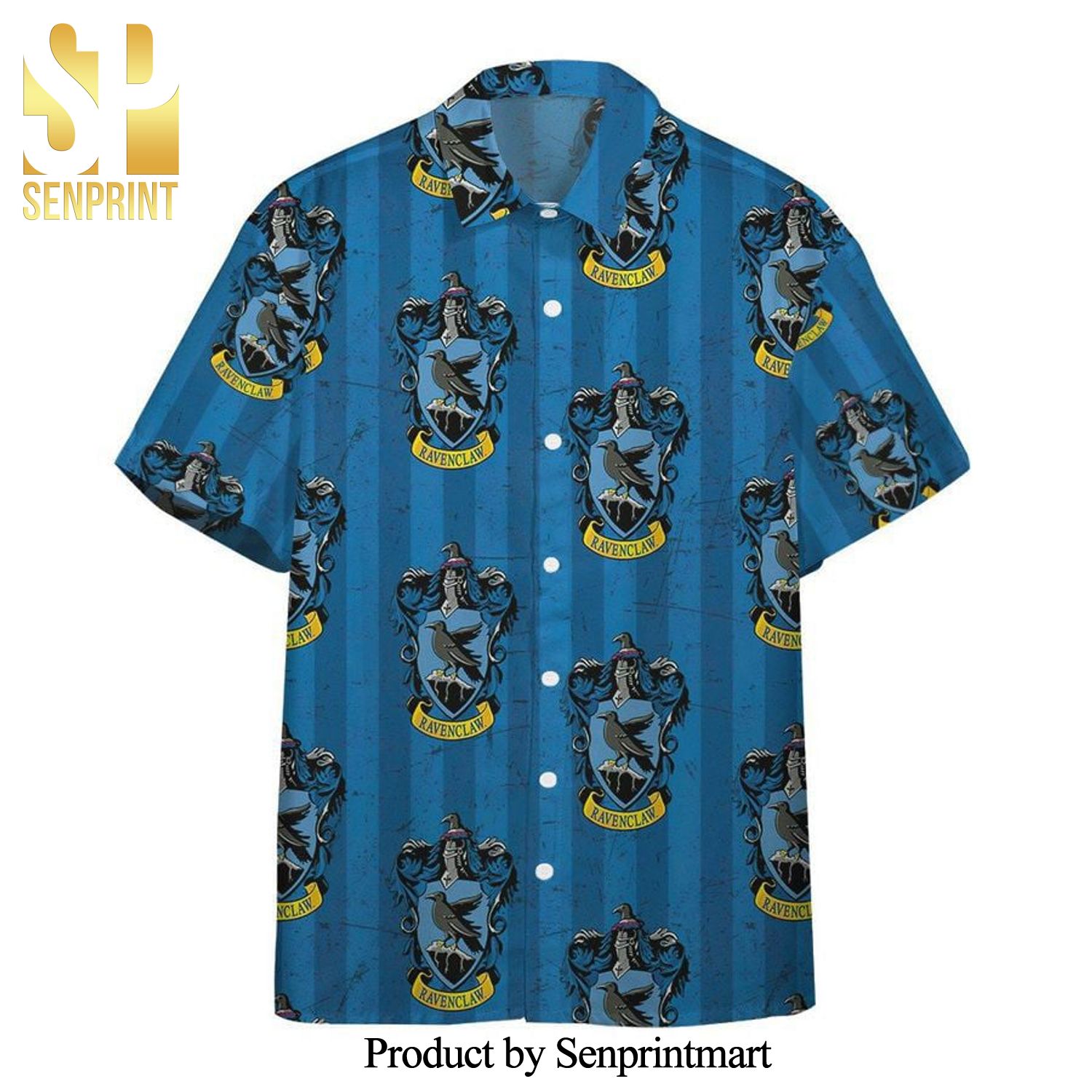 Harry Potter Hogwarts Ravenclaw House Pride Crests Stripes Full Printing Hawaiian Shirt – Blue