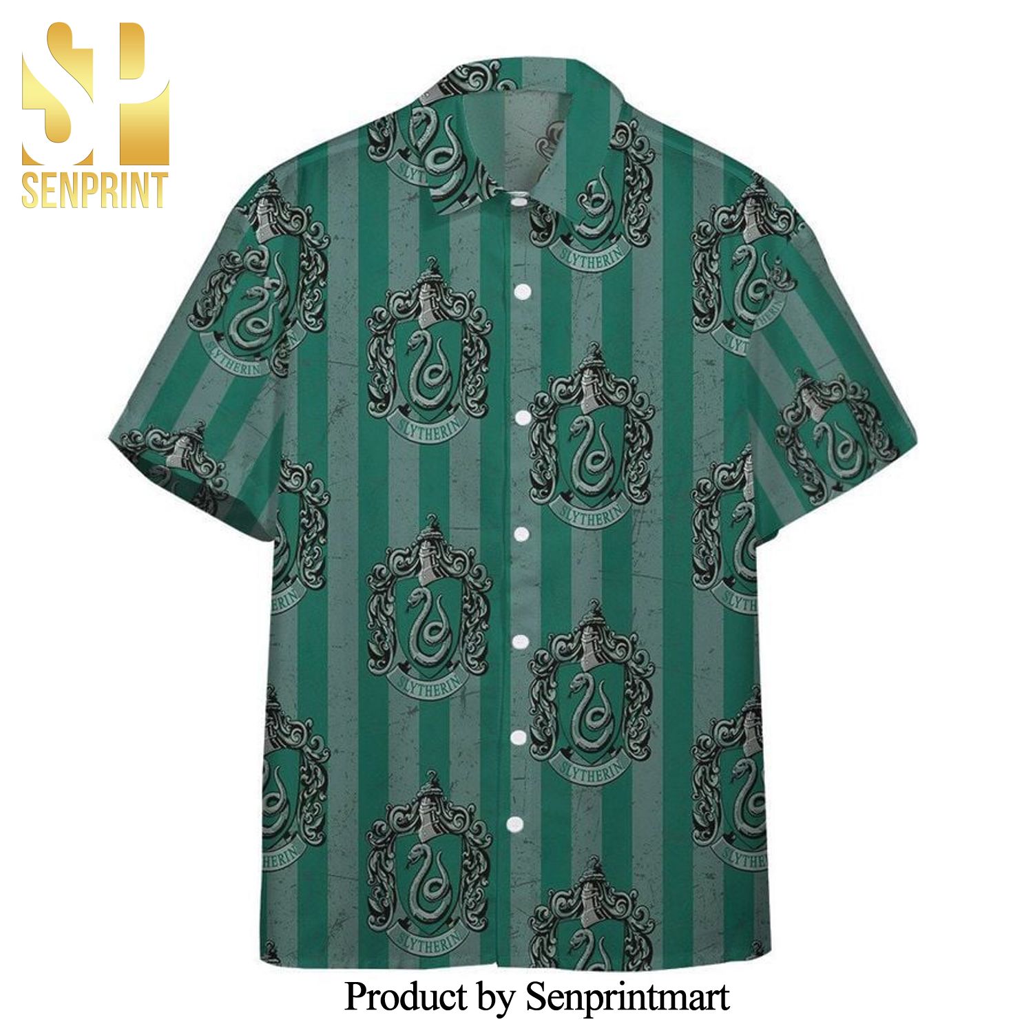 Harry Potter Hogwarts Slytherin House Pride Crests Stripes Full Printing Hawaiian Shirt – Green