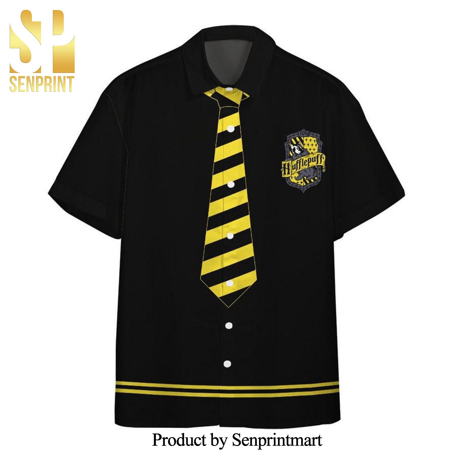 Harry Potter Hufflepuff Crest Uniform Full Printing Hawaiian Shirt – Black