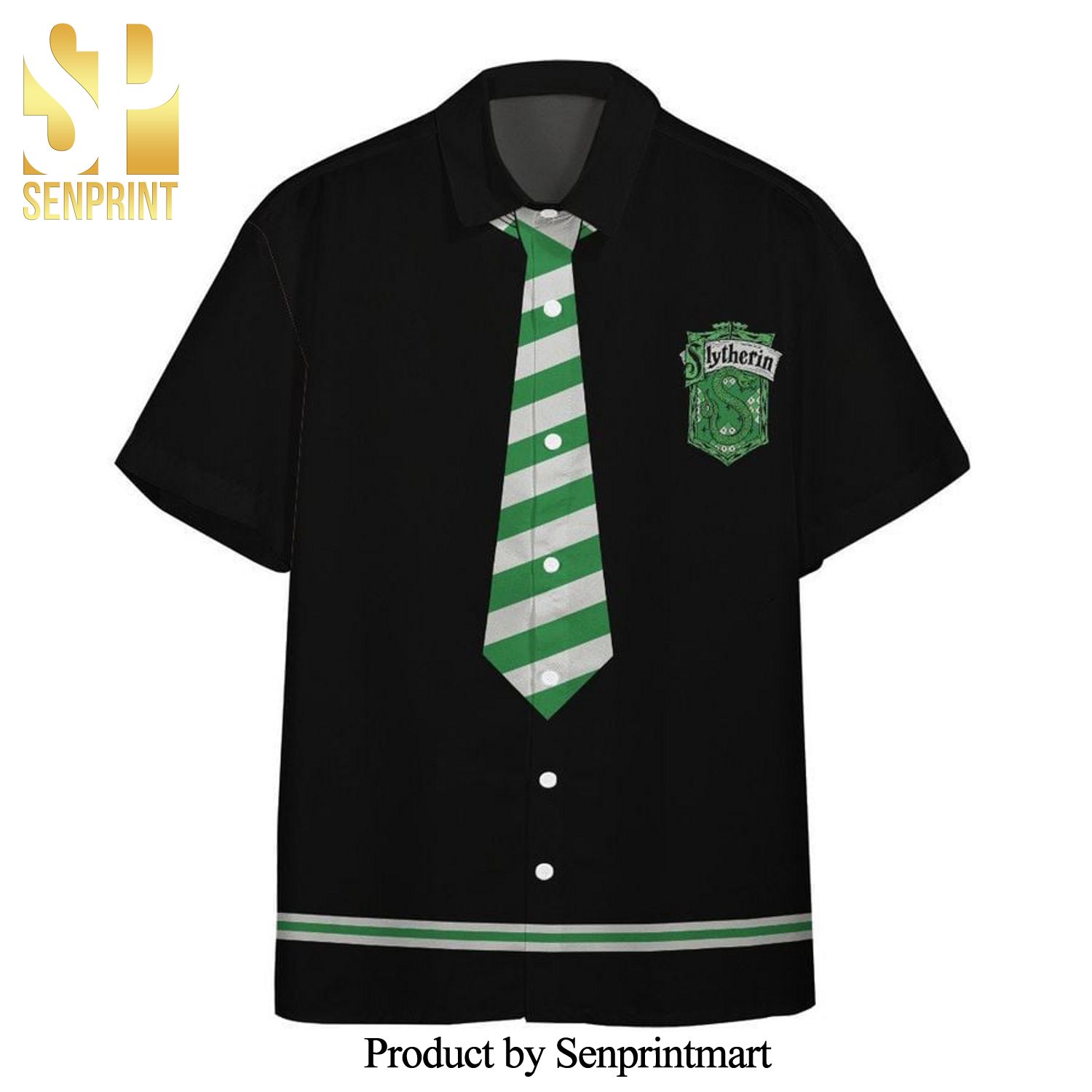 Harry Potter Slytherin Crest Uniform Full Printing Hawaiian Shirt – Black