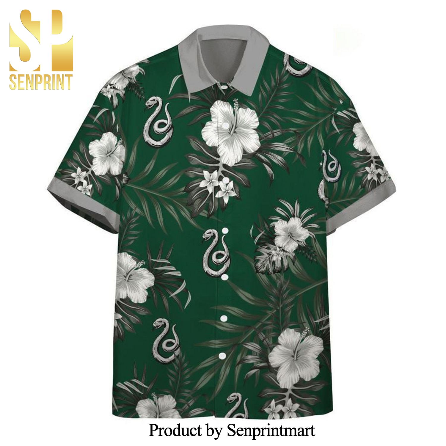 Harry Potter Slytherin Hibiscus Full Printing Hawaiian Shirt – Green