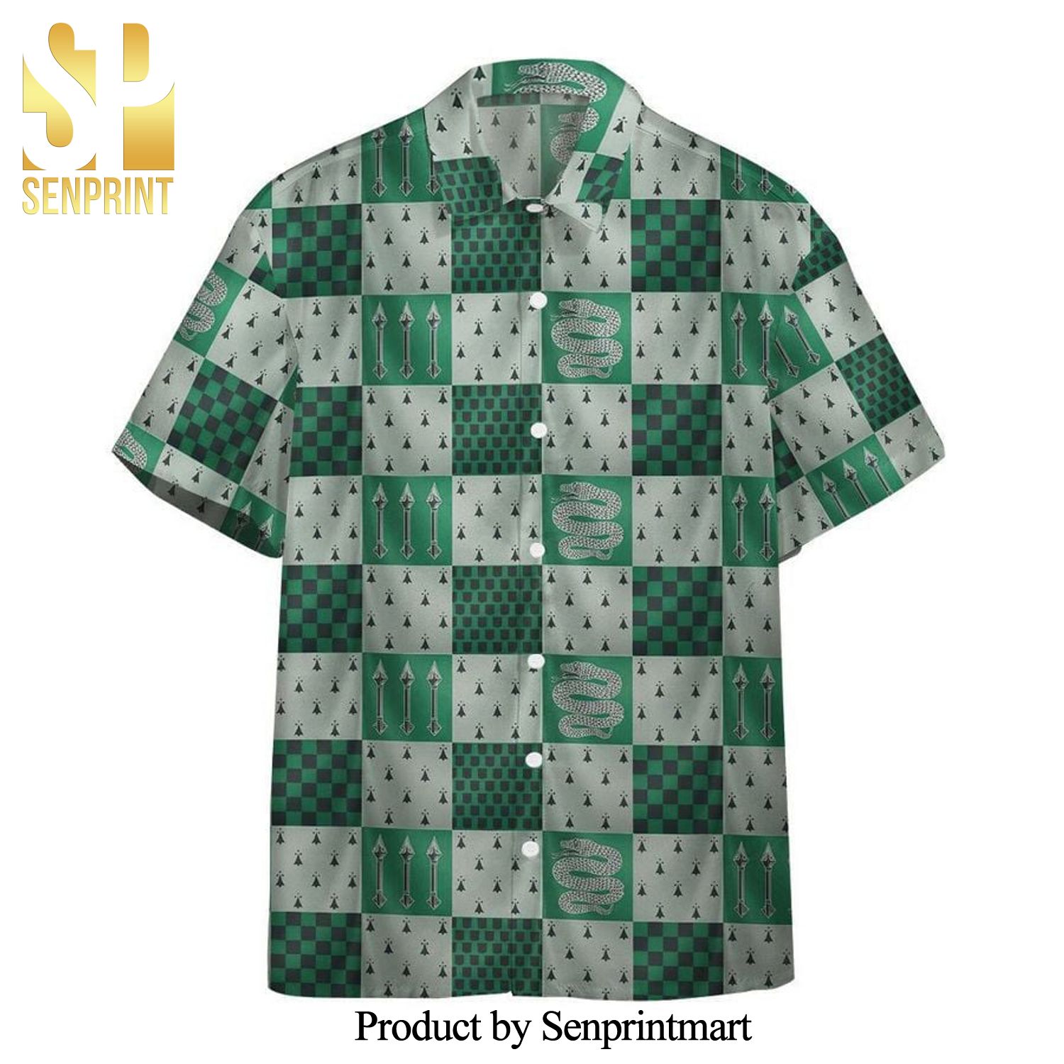 Harry Potter Slytherin House Checkred Pattern Full Printing Hawaiian Shirt