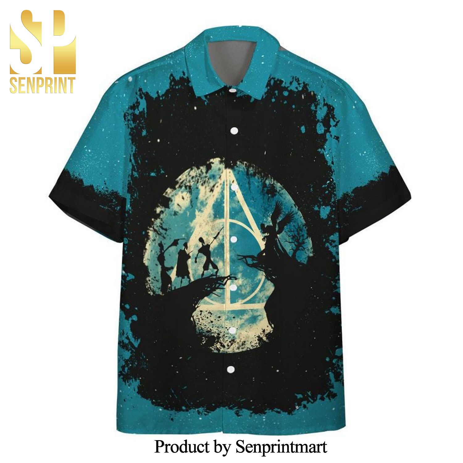 Harry Potter Tale Of Three Brothers Full Printing Hawaiian Shirt – Turquoise Black