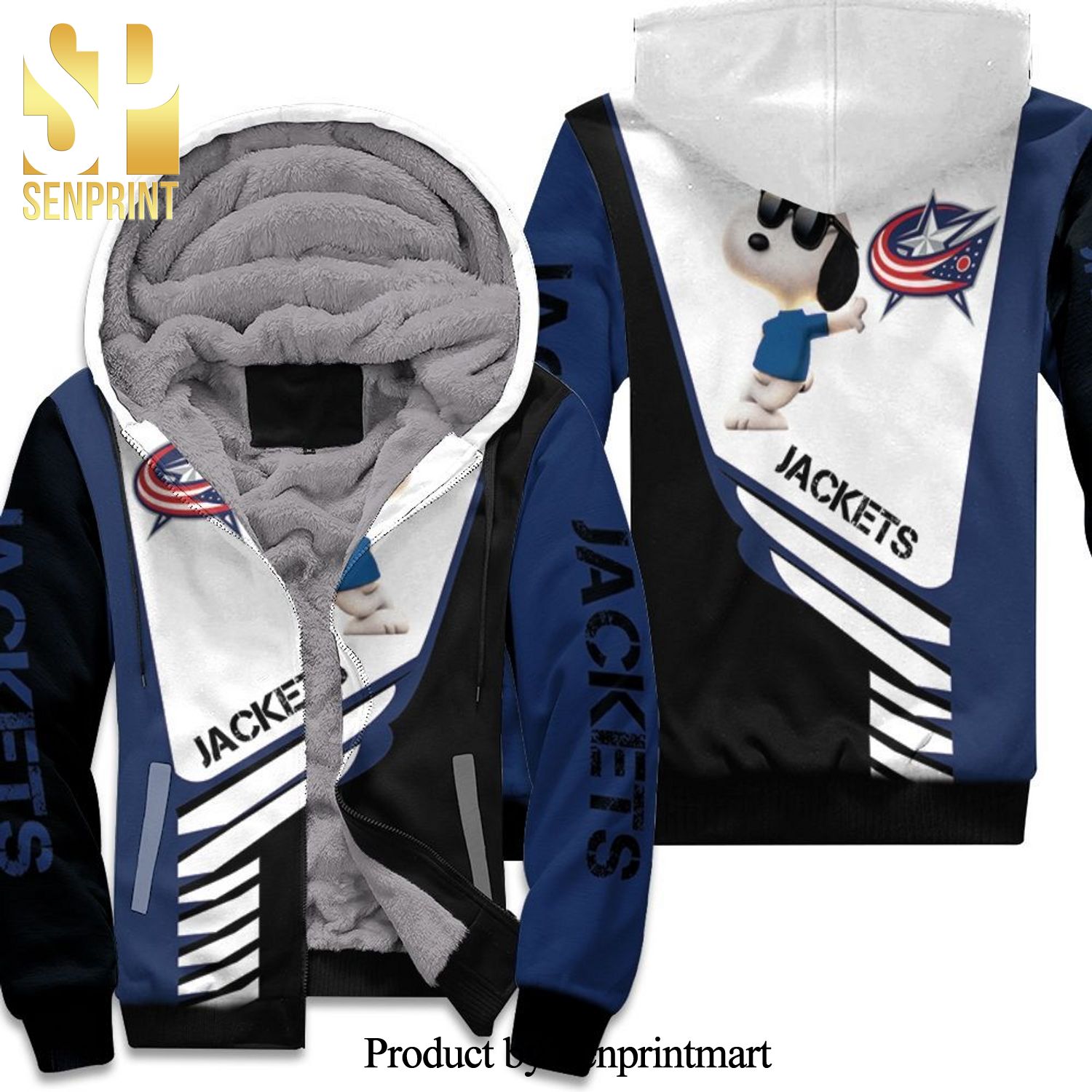 Columbus Blue Jackets Snoopy Full Printing Unisex Fleece Hoodie