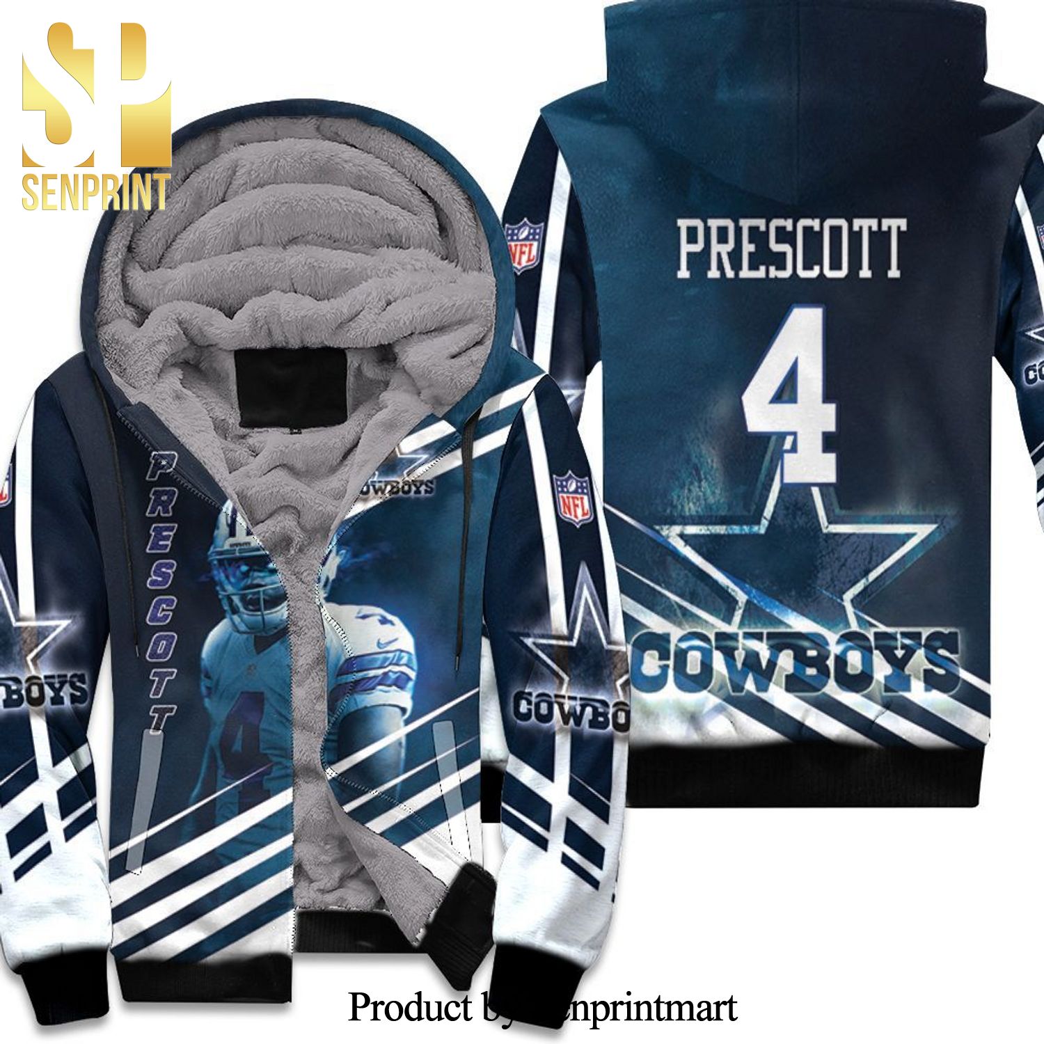 Dak Prescott 4 Dallas Cowboys Best Combo Full Printing Unisex Fleece Hoodie