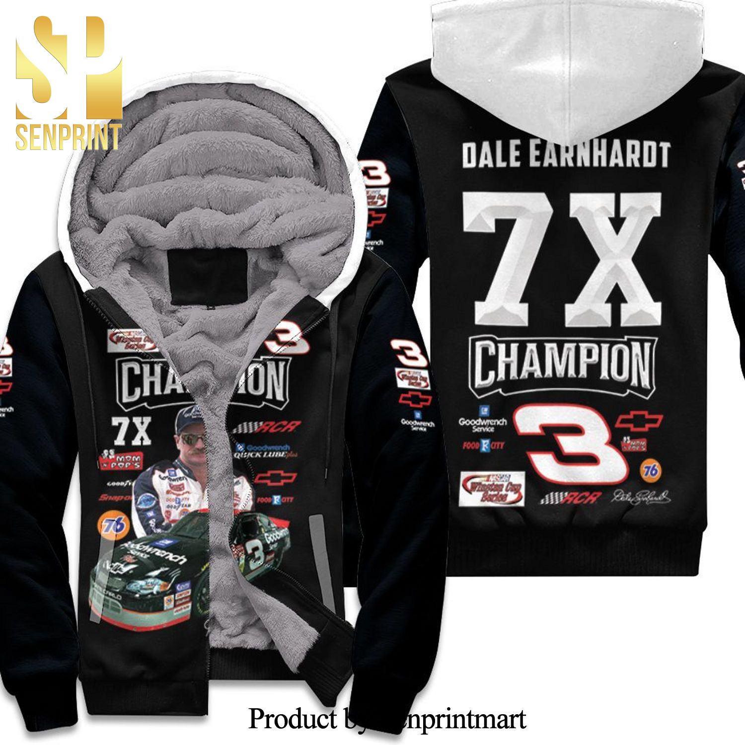 Dale Earnhardt Champion 7x Chevrolet Racing Car Signed Best Outfit 3D Unisex Fleece Hoodie