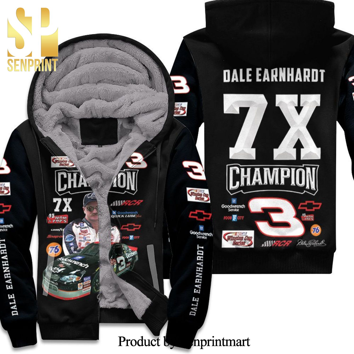 Dale Earnhardt Champion 7x Chevrolet Racing Car Signed New Outfit Full Printed Unisex Fleece Hoodie