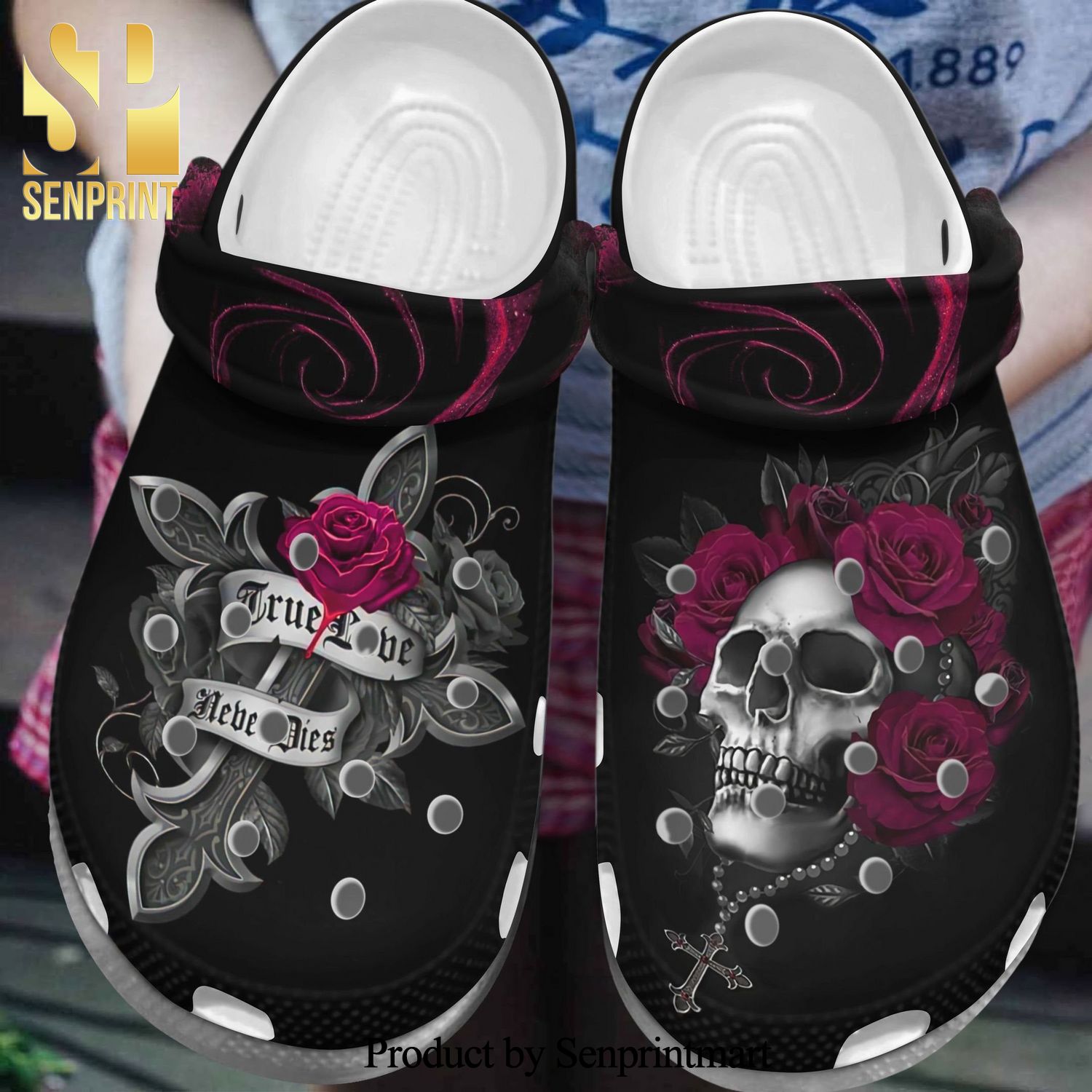 Skull True Lover Never Dies Rubber Crocs Sandals