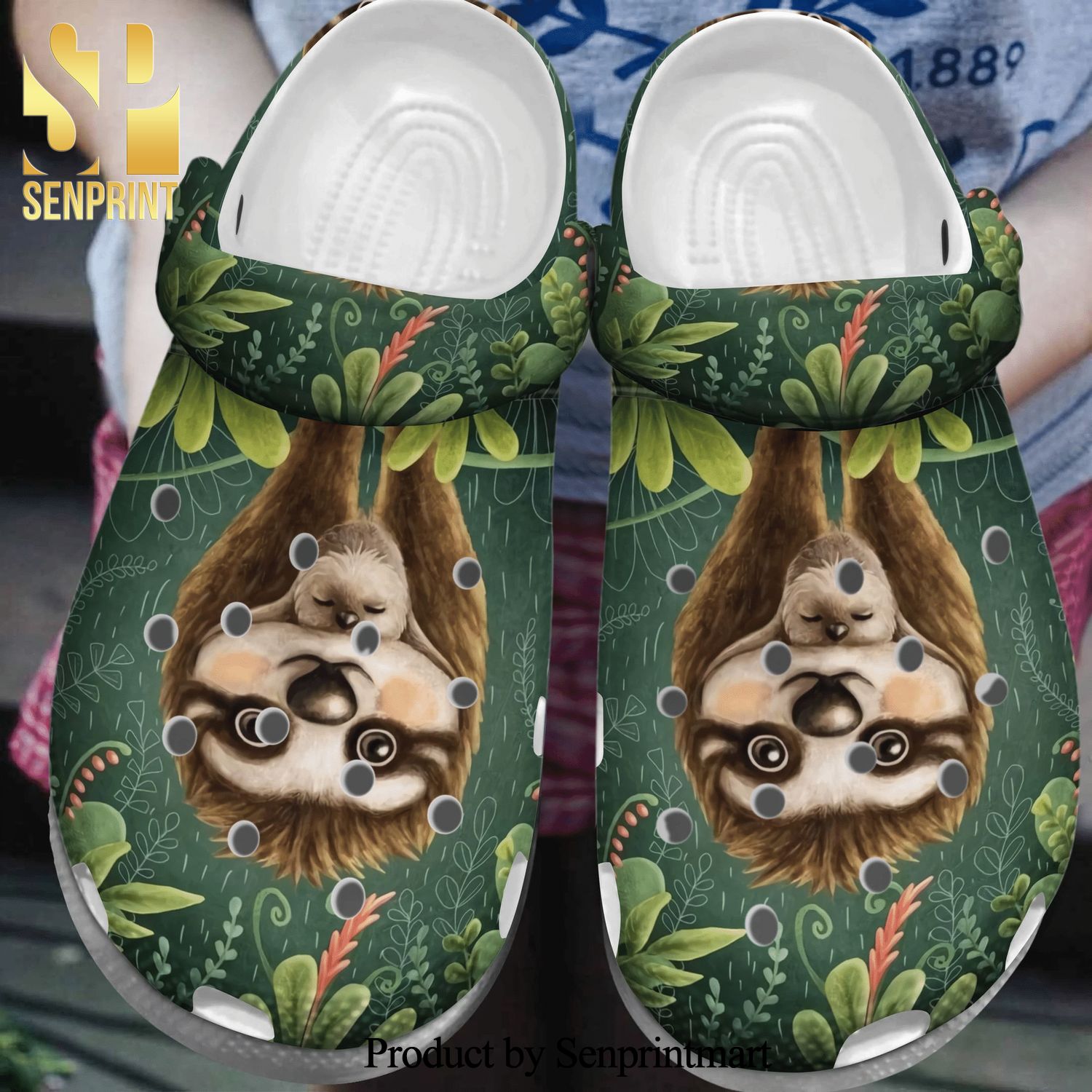 Sloth Mom With Baby Tropical Gift For Lover Full Printed Crocs Crocband Clog