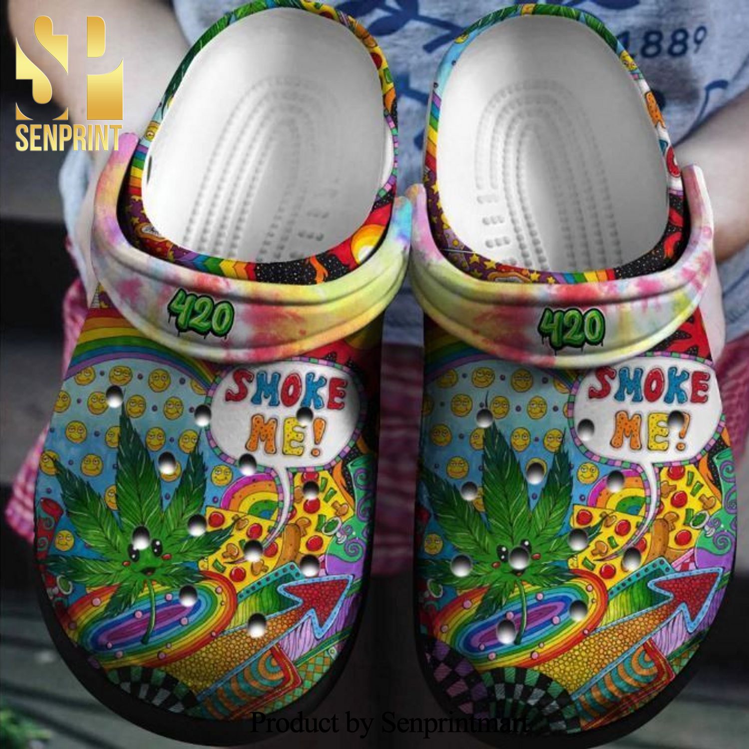 Smoke Me Hippie Funny Weed Gift For Lover Full Printing Crocs Shoes