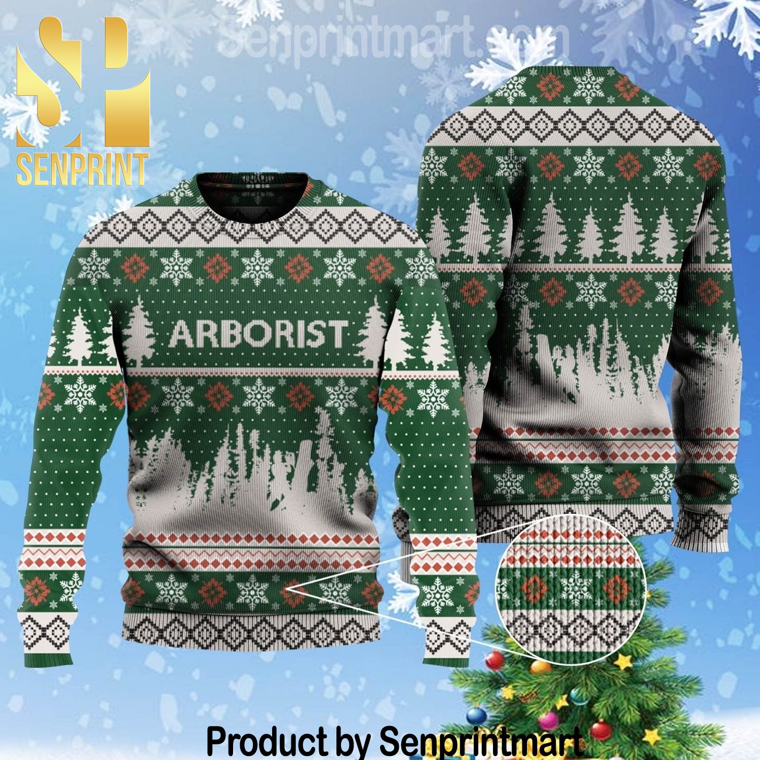 Arborist Christmas Pattern Knit Christmas Sweater