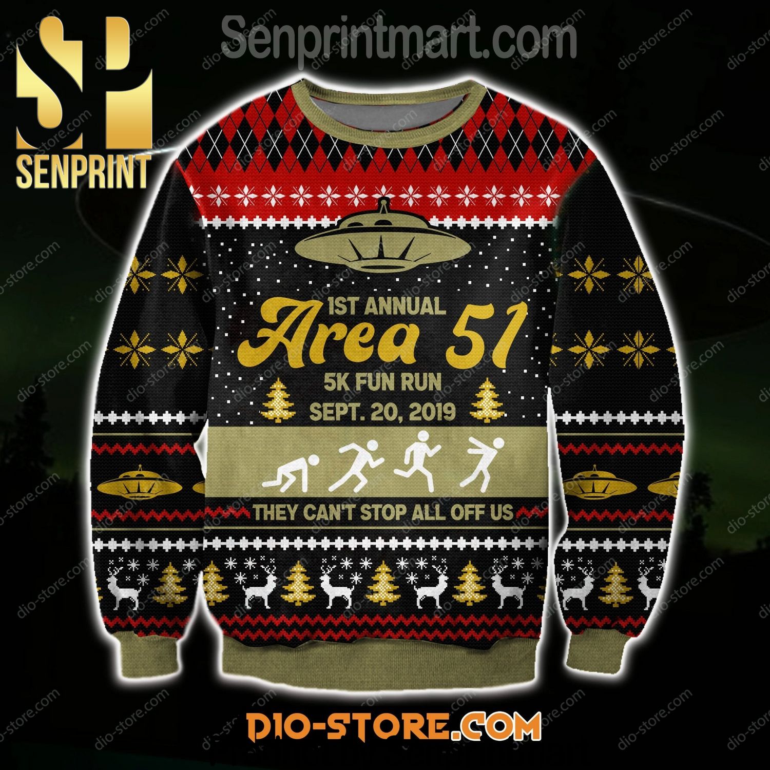 Area 51 Xmas Time All Over Printed Knitted Ugly Christmas Sweater