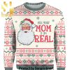 Ask Your Mom If Im Real Santa Claus Xmas Time All Over Printed Knitted Ugly Christmas Sweater