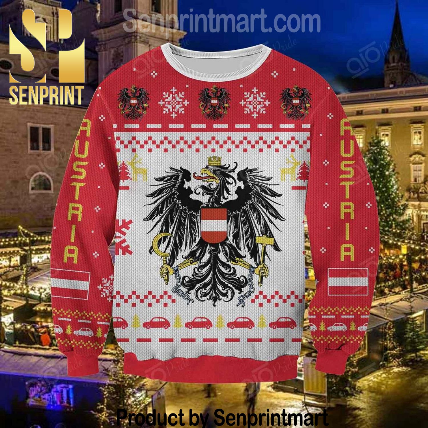 Austria All Over Printed Christmas Knitted Wool Sweater