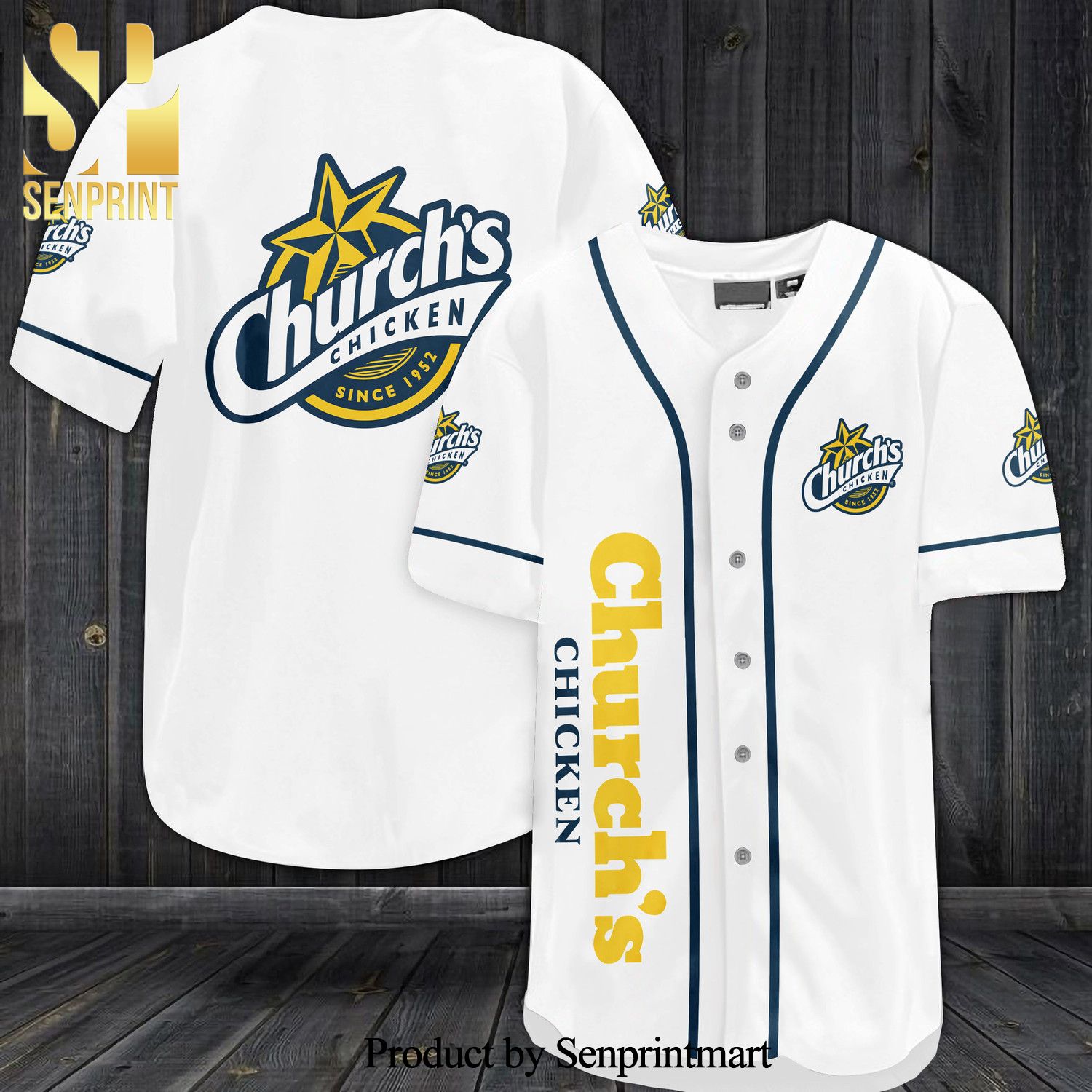 Chuck’s Chicken Since 1952 All Over Print Baseball Jersey – White