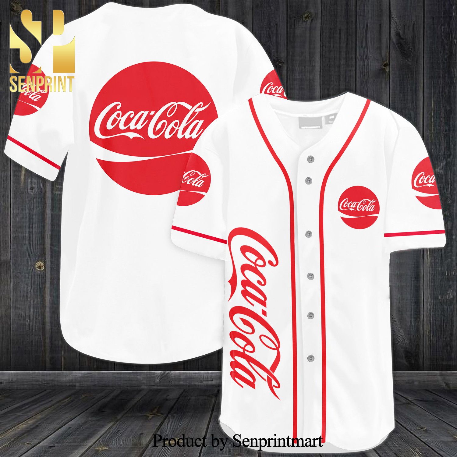 Coca Cola All Over Print Baseball Jersey – White