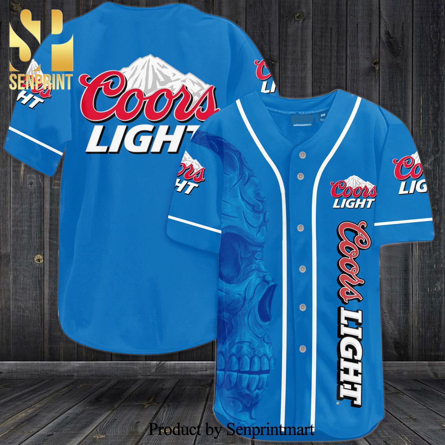 Coors Light Skull All Over Print Baseball Jersey – Blue