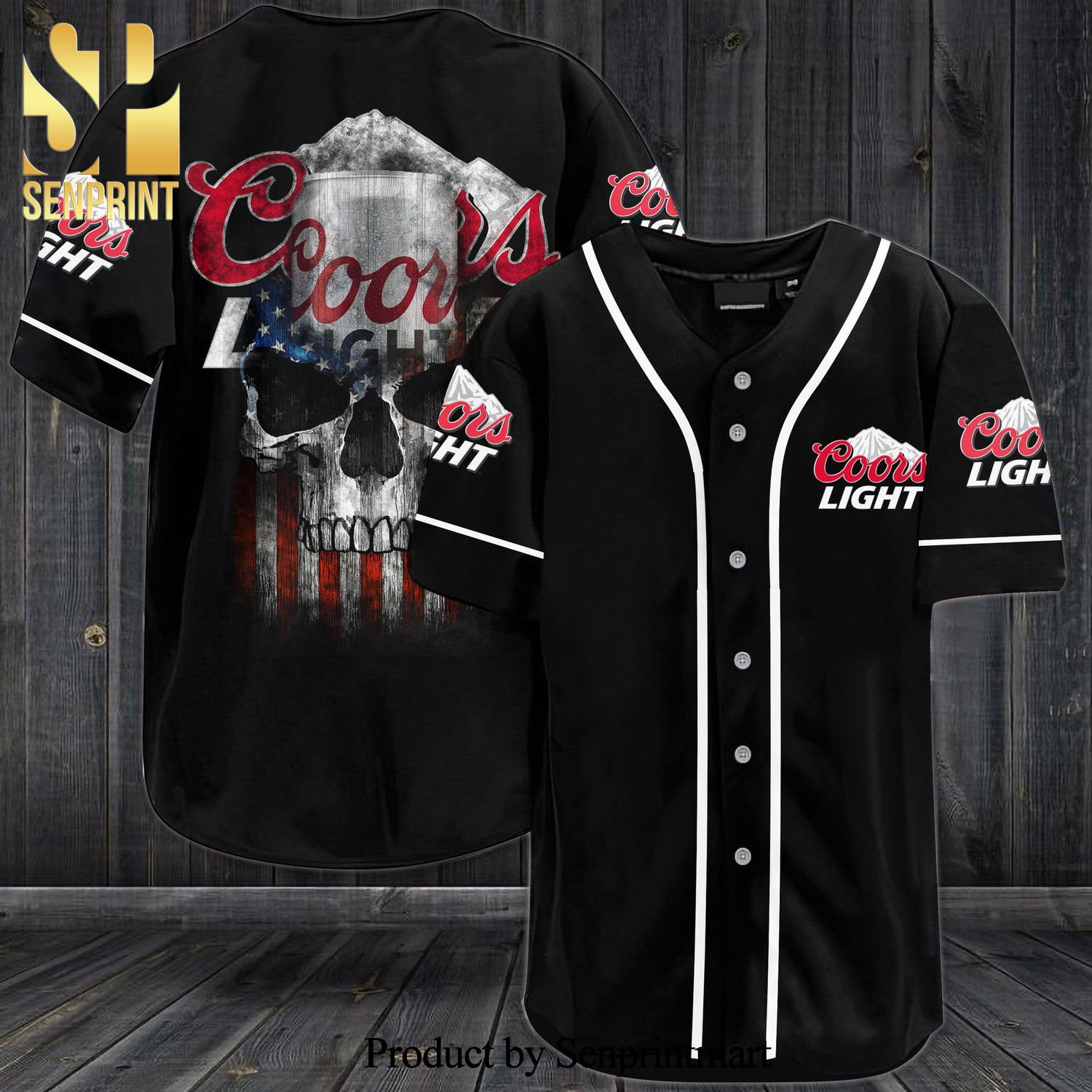 Coors Light USA Flag Skull All Over Print Unisex Baseball Jersey – Black