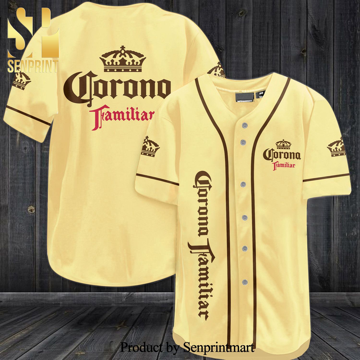 Corona Familiar Beer All Over Print Baseball Jersey – Beige