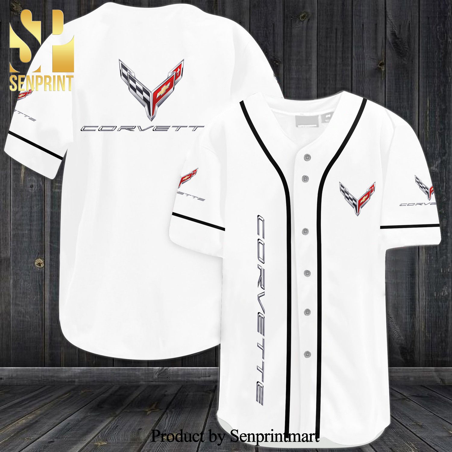 Corvette Racing All Over Print Baseball Jersey – White