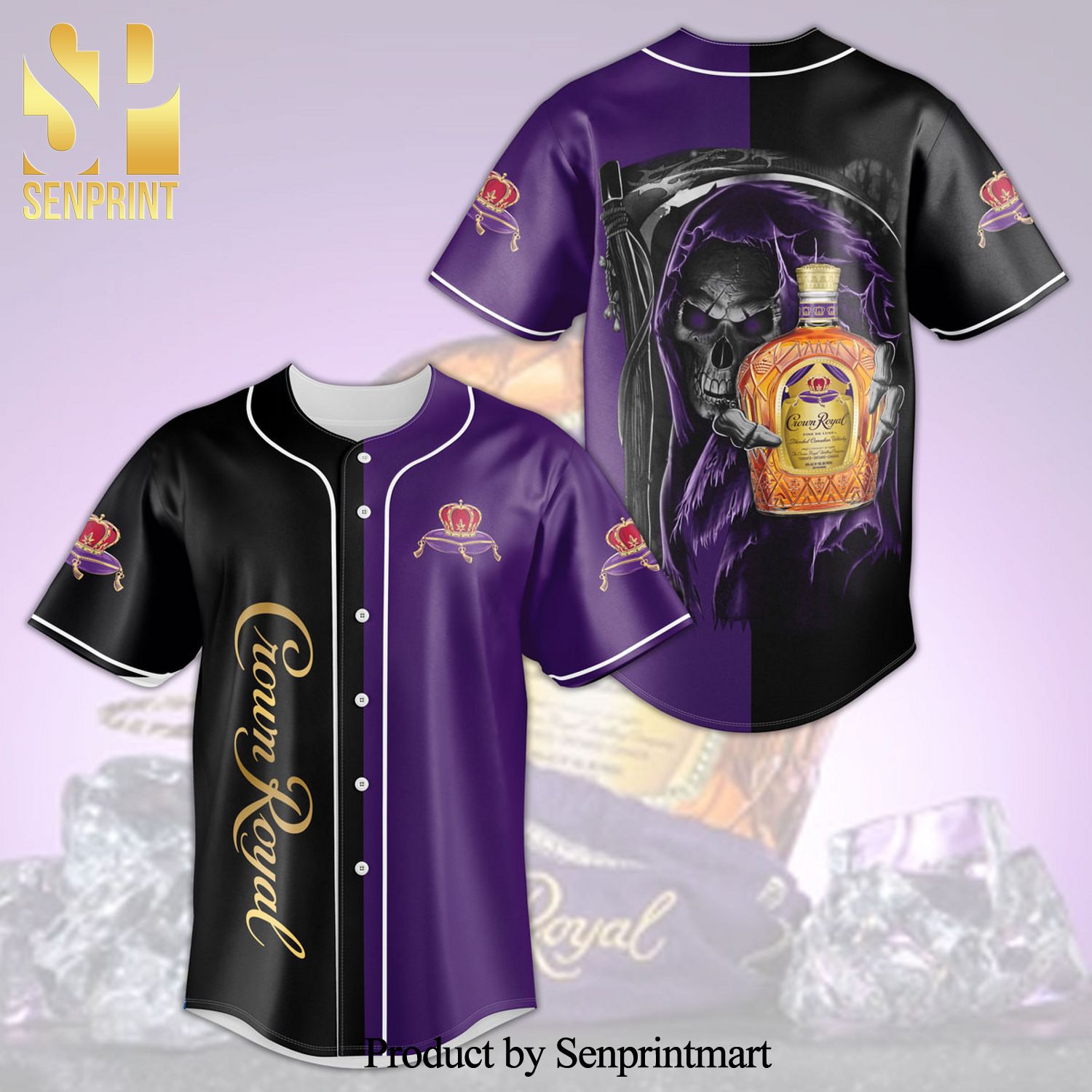 Crown Royal Death Full Printing Unisex Baseball Jersey – Black Purple