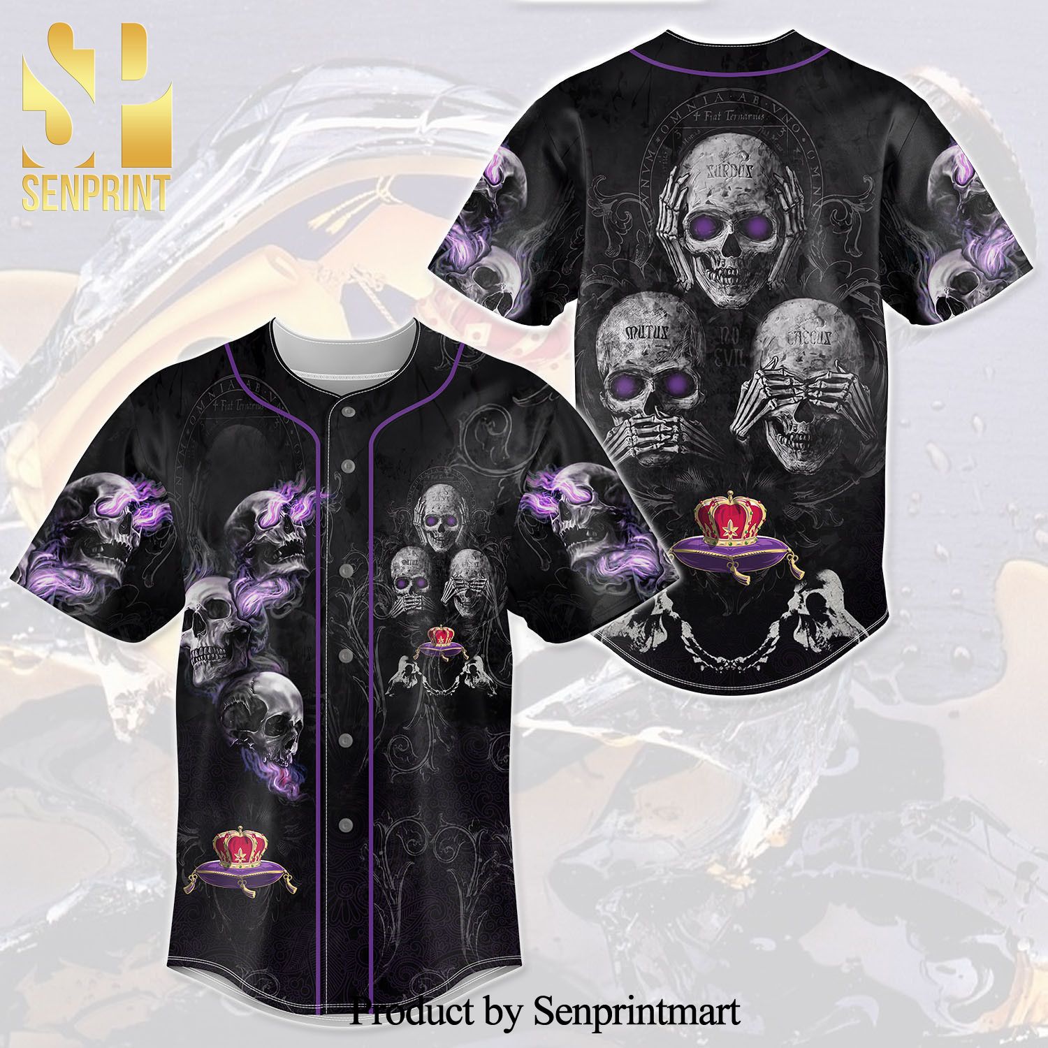 Crown Royal Death Skull 3D Full Printing Unisex Baseball Jersey – Black