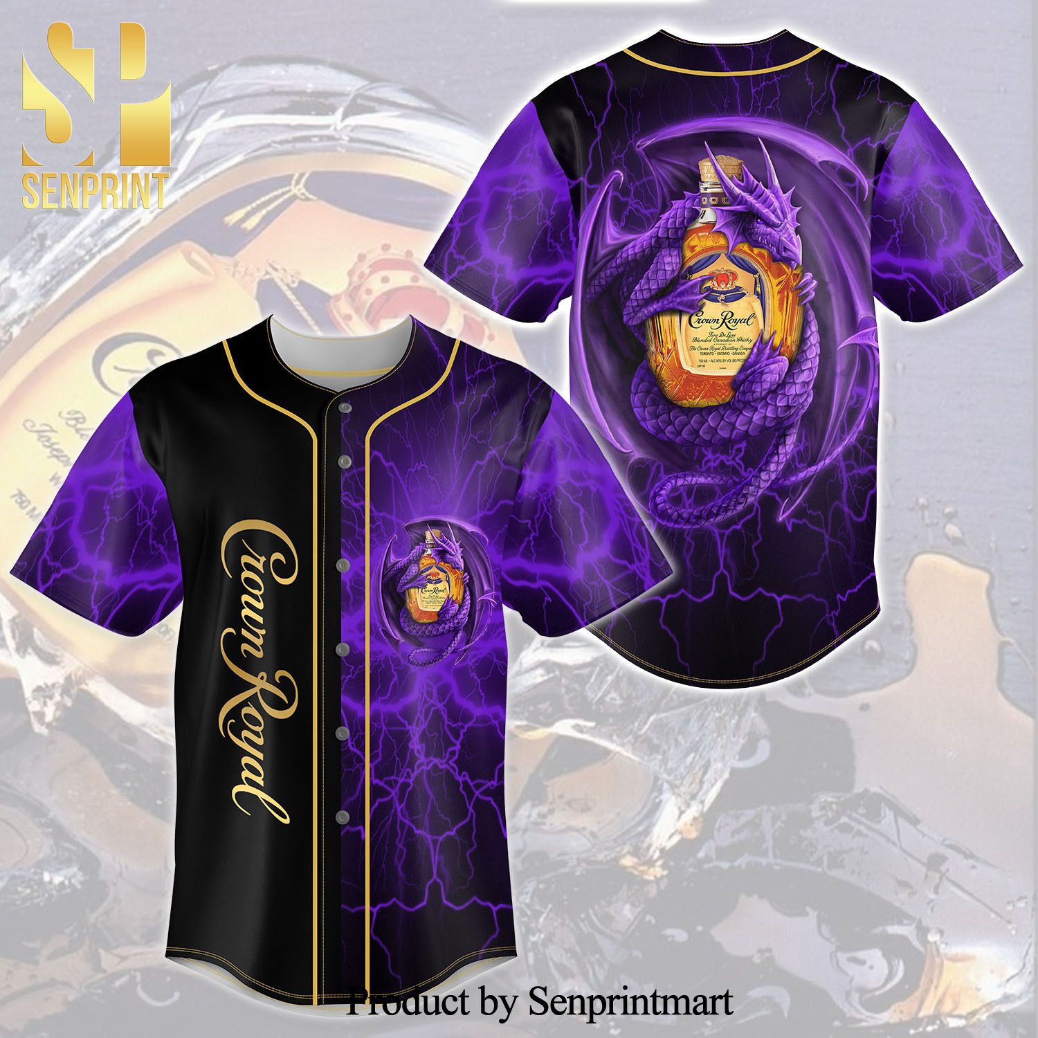 Crown Royal Dragon Thunder Full Printing Unisex Baseball Jersey – Black